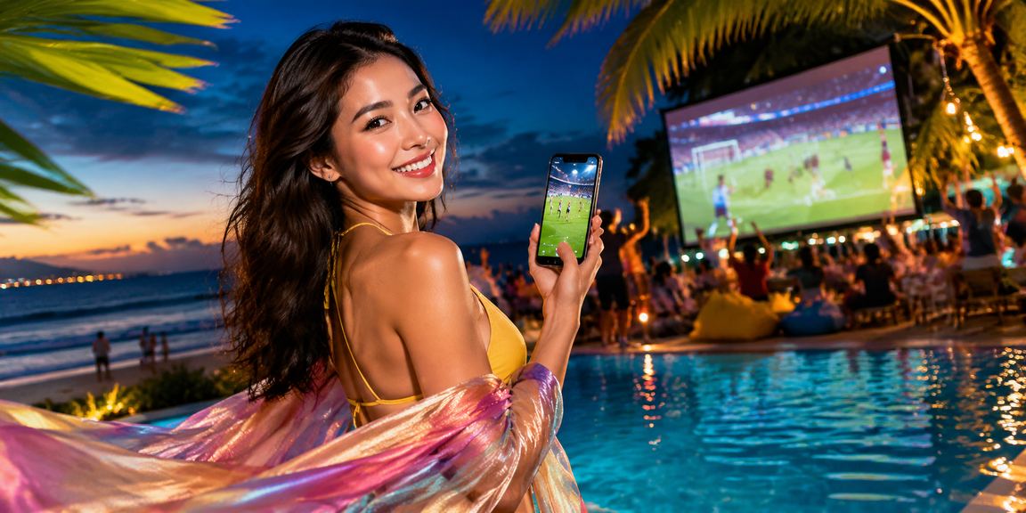 Người hâm mộ bóng đá tại Vũng Tàu theo dõi kèo và đặt cược qua ứng dụng qi2 trên bãi biển